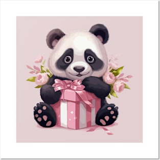 Cute Panda with gifts Posters and Art